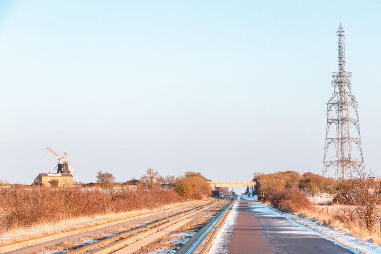 Guided busway track in St Ives, Cambridgeshire