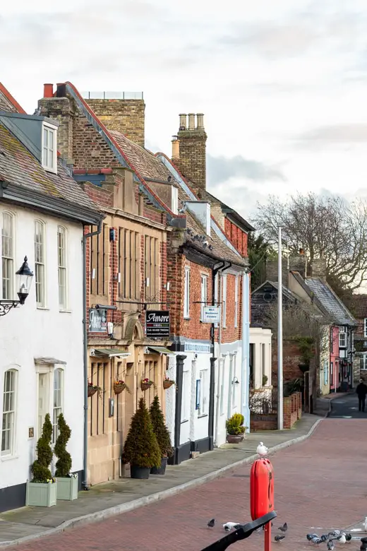 View of the Amore restaurant and Oliver Cromwell pub in the background in St Ives, Cambridgeshire