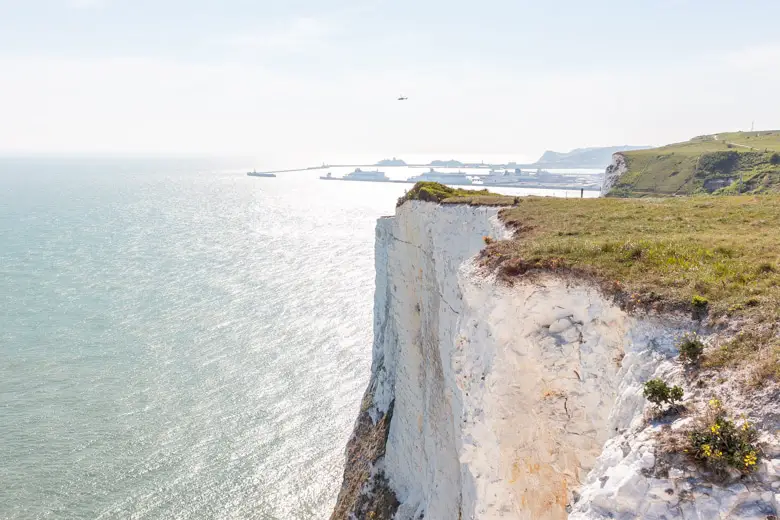 View of the Port of Dover from top of the cliffs - featured image for the walk from Dover to Deal article