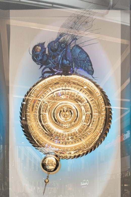 Free things to do in Cambridge - Mindsummer Chronophage Clock on display at Lion Yard, Cambridge