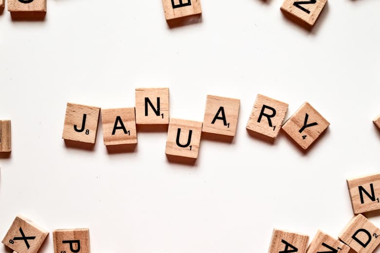 January written out of Scrabble letters on white background - featured image for January recap